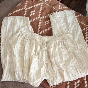 Urban Outfitters Cream Pinstripe Elastic Waist Pants